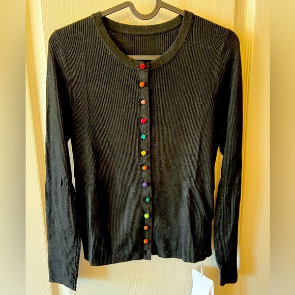 Tops - Black wool cardigan withh rainbow knot buttons